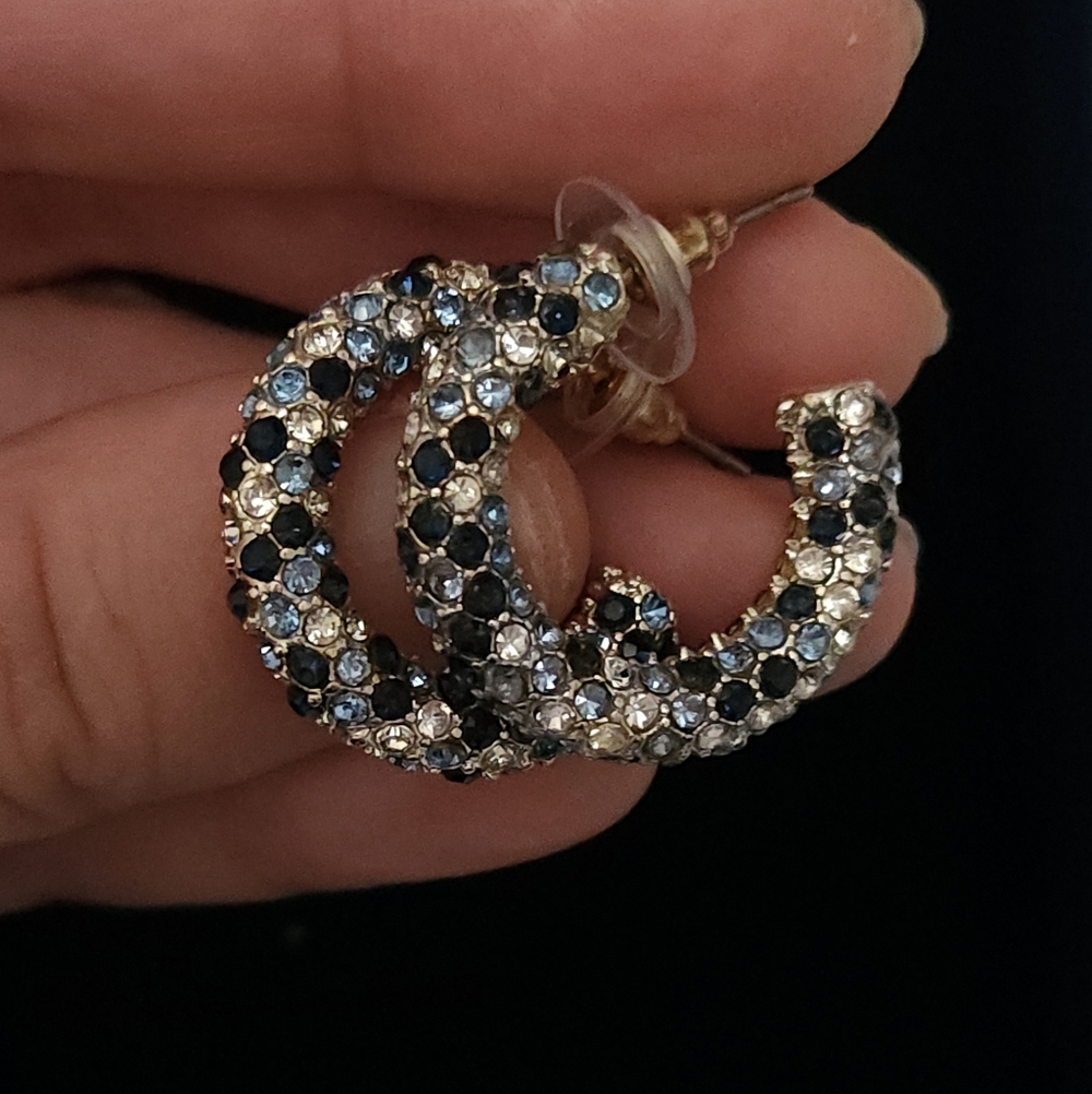 Swarovski Crystal Blue Tone Hoop Earrings